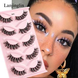 False Eyelashes Lanjingin 5 Pairs Dramtic Thick Soft Full Strip 3D Mink Lashes/Half Cat Eyelashe Extension Makeup Tool Faux Cils