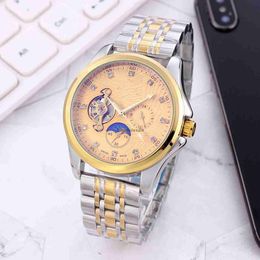 Steel strip fully automatic mechanical European mens business watch factory hollowed out dial lunar phase luminous watch