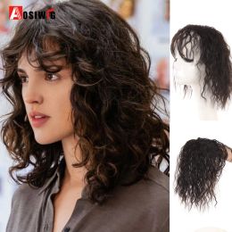 Bangs Bangs AOSIWIG Synthetic Fluffy Topper Hairpiece Kinky Curly Hair Clip on One Piece Hair Replacement Natural Invisible Hair