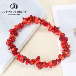 Strands JD Irregular Chips Natural Stone Bracelet Coral Turquoise Beads Quartz Gravel Stretch Bracelets Bangles for Women Girls