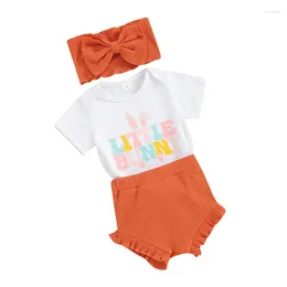 Clothing Sets Pudcoco Baby Girls Easter Outfits Letter Print Short Sleeve Romper And Ribbed Shorts Cute Headband Summer 3 Piece Clothes