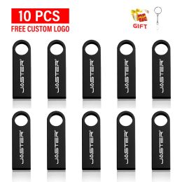 Drives JASTER 10PCS/LOT USB 2.0 Flash Drives Metal 64GB Free logo Black 32GB Pen drive 16GB Memory stick Free key chain 8GB 4GB U Disc