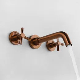 Bathroom Sink Faucets Rose Gold Top Quality Brass Faucet Double Handle Cold And Water Mixer Tap Wall Mounted Luxury