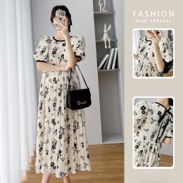 Supplies Maternity Dresses New 2022 Summer Temperament Pleated Casual Dress Korean Loose Floral Shortsleeved Fashion Pregnancy Skirt