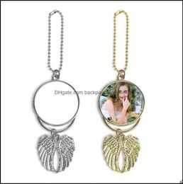 Arts And Crafts Arts Gifts Sublimation Blank Necklace With Chain Aluminium Sier Angel Wings Car Charm Po C Dhswv4206333