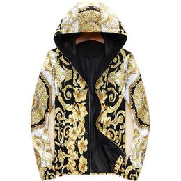 luxury mens hooded windbreaker Long Sleeve Mens Jackets rose printing jacket Clothing Zipper Letter Pattern Plus Size Male casual coat M-3XL