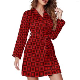 Home Clothing Red Black Plaid Pajama Robe V Neck Checkerboard Sexy Dresses Female Long-Sleeve Room Sleepwear Custom Pajamas Robes