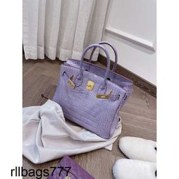 2024 Platinum Handbag Early Bychance Spring Head Layer Cowhide Taro Purple Crocodile Pattern Bag Single Shoulder Crossbody Handmade Genuine Leather