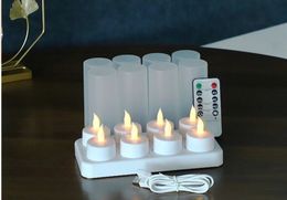 Set of 4/6/8/12pcs Remote controlled Rechargeable Flickering Flameless Tea Light Led Candles electric candle Wedding Church Deco 240417