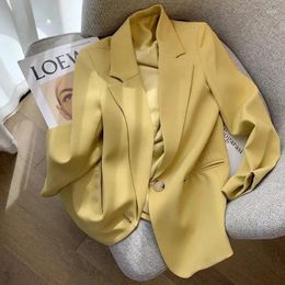 Women's Suits Insozkdg Yellow High-quality Women Suit Jacket 2024 Spring Autumn Korean Style Office Lady Solid British Blazer