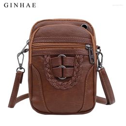 Bag Vintage PU Leather Shoulder Multiple Pockets Messenger Bags Solid Color Coin Purse Female Cell Phone Holder High Quality