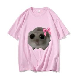 Women's T-Shirt Sad Hamster T-Shirt Men 100% Cotton T Shirt Pure Cotton Unisex Fashion Short Sleeve Tees Clothes Harajuku Streetwear Cat Tops 240423