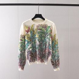 Women's Sweaters Coconut Tree Print Sweater Women Jumper Knitted Colourful Floral Pullover Y2K Top Long Sleeve Shirt Female