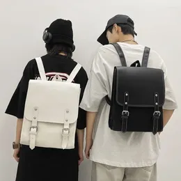 Backpack PU Nyoln Women Men Cool Belt Buckle Travel Bag Fashion Square Schoolbag Unisex Small Bookbag Boy Girl Cute Mochilas