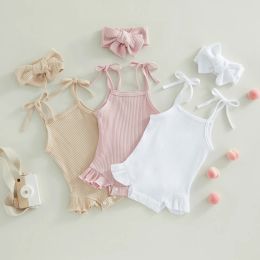 One-Pieces ma&baby 018M Newborn Infant Toddler Baby Girls Romper Knit Ruffle Sleeveless Jumpsuit Overall Solid Colour Clothing D01
