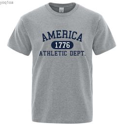 Men's T-Shirts America 1776 Athletic Dept Letter Tshirt Man Fashion Tee Clothes Summer Luxury T-Shirt Hip Hop Breathable Cotton Tee ClothesL2404