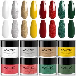 Glitter Aokitec 8PCS 10G Nail Dipping Powder Kit Pastel Glitter Dip Powder Starter Set French Nail Art Decorations Manicure Christmas