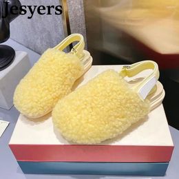 Casual Shoes Spring Autumn Flat Soled Half Close Toe Sandal Women Real Wool Comfort Platform Solid Color Sandalias Outdoor Party