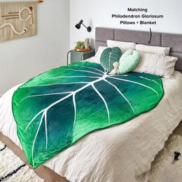 Blankets Large Leaf Blanket Soft Printed Green Leaves Flannel Shaped Beds Sofa Fleece Cozy Beach Birthday Gift