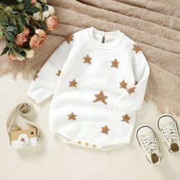 Sweaters Cute Baby Boys Girls Knit Sweater Rompers Stars Jacquard Crew Neck Long Sleeve Infant Knitwear Jumpsuits Fall Toddler Clothes