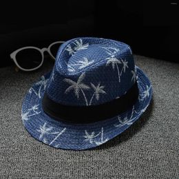 Wide Brim Hats From Around The World Parent Child Beach Wind Travel Tree Printing Paper Straw Jazz Hat Worn Baseball Cap Women