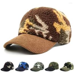 Ball Caps Winter Warm Baseball Cap Camouflage Plush Patchwork Trucker For Men Women Corduroy Long Brim Visors Sun Hat