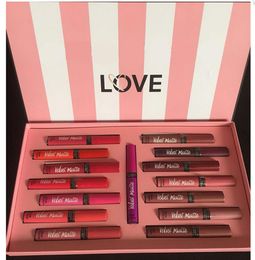 Makeup set liquid lipstick 15 Colours love velet matte lip gloss set box 15 pcsset lipgloss with paper bag for women DHL 9616824