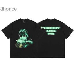 Men's Designer Short Sleeve Fashion Trend Limited Green Character Print Large v Sleeved Tee Loose Fitting T-shirt for Men and Women Instagram Popular Style