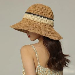 Beach Hat Womens Summer Panama Straw Bags or Wicker Cap Bucket Sun Hats Stripe Visor 240415