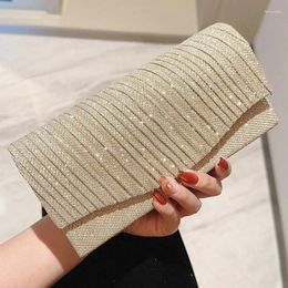 Totes Square Bags For Women Pleated PU Leather Envelope Evening Handbags Sequins Wedding Bridal Shoulder Messenger Chain Purse