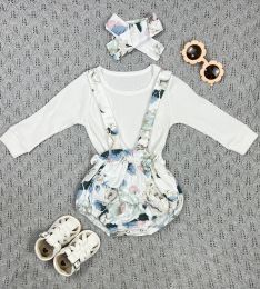 One-Pieces 03Yrs Newborn Girls Floral Clothing Outfits Long Sleeve Tops Belt Shorts Headband 3Pcs Spring Baby Girls Clothes Set