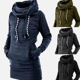 Sweatshirts Women Turtleneck Pullover Robe Plain Thick Hoodies Poleron Mujer 2020 Warm Tunic Sweatshirt Embroidered Star Long Hoodie Dress