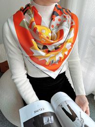 Scarves Orange Silk Scarf 90/90 Horse's Head Hijab Women Neck Woman Framed Natur