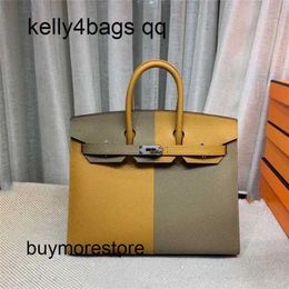 Luxury Brkns Epsom Leather Handbag 7A Genuine Leather Colour Block 25cm Brand split Colour line stitching silverDD2H