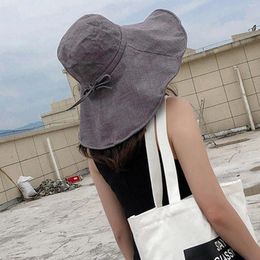 Wide Brim Hats Oversized Face Fisherman'S Female Summer Outing Sun Visor Sunscreen Day System Literary Artistic Hat Bucekt