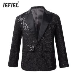 Blazers 2022 Kids Boys Formal Suit Sequins Lapel Single Button Suit Jacket Coat Blazer Tuxedo Wedding Banquet Party Stage Performance