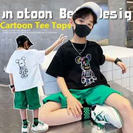 Tees Summer School Kids Cotton Coloured Cartoon Tee Tops Baby and Boys Shortsleeved Base Layer Tshirt Children Outerwear 116 Years