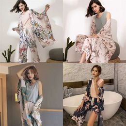 SONG JULY'S 4 Pieces Floral Printed Pamas Sets Soft Autumn Winter Women Sleepwear with Shorts Female Leisure Nightwear Suit 220421 22021