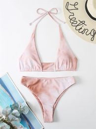 Women's Swimwear Bikini Women High Waist Swimsuit 2024 Tie Dye Halter Lace Up Bikinis Set Sexy Thong Bathing Suit Female Beach Wear