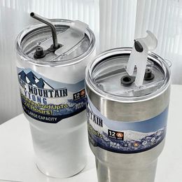 Water Bottles Ice Cup With Straw Capacity Stainless Steel Insulation Tumbler For Drinks Office Outdoor Car Coffee 900ml