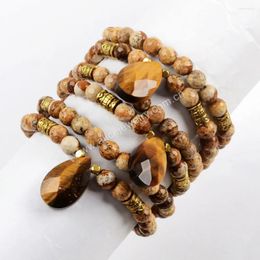 Strand BOROSA Cocktail Teardrop Natural Tiger's Eye Faceted Beads Bracelet For Women Double Deck Jewellery Birthstone Anniversary Gifts