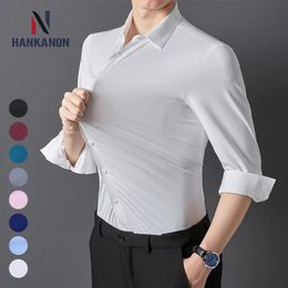 Seamless Antiwrinkle Business Silky High Elastic Spandex Mens Longsleeved Shirt Formal Social Noniron Solid Color Casual 240415