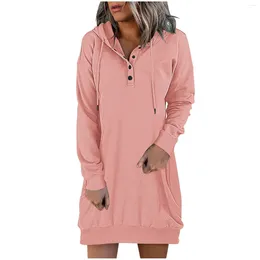 Casual Dresses Muticolors Women Hoodies Dress Fall Long Sleeve Sweatshirt Button Down Drawstring Pullover Top Lightweight Stock