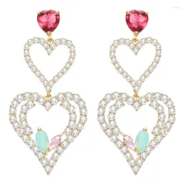 Dangle Earrings Vintage Shiny Hollow Out Heart For Women Metallic Crystal Charm Cool Elegant Harajuku Y2K Drop Jewelry