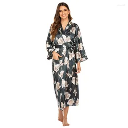 Home Clothing Women's Nightdress Satin Night Robe Loose Long Sleeve Pajamas Sexy V Neck Robes With Belt Woman Sleepwear Wear Nightgowns