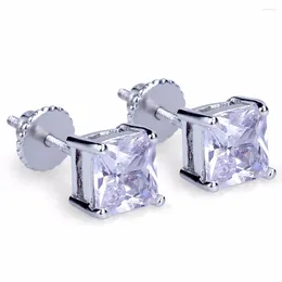 Stud Earrings Hip Hop Claw Setting Cubic Zirconia Bling Out Earring Male Gold Colour Copper Square For Men Fashion Jewellery