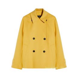 Designer Coats Cashmere Coats Luxury Coats Maxmaras Womens Pointed Lapel Yellow Pure Wool Short Double Breasted Coat Jacket