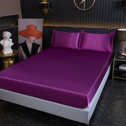 High-End Solid Colour Mattress Cover Luxury Satin Fitted Sheet With Elastic Band Bed Sheet 140x190 150x190 Fit Sheet 240424