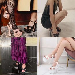 Lace Designer High Heels Dress Glitter Rhinestones Women Pumps Bowknot Satin Ultra Thick Bottom Sandals Transparent Party Prom Shoes