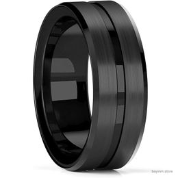 Wedding Rings Fashion Mens 8mm Gold Colour Groove Bevelled Edge Tungsten Wedding Carbon Fibre Ring Punk Gear Wheel Stainless Steel Ring For Men